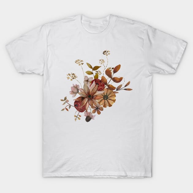 Autumn Watercolor Flowers with glitter on a light background T-Shirt by From Mars